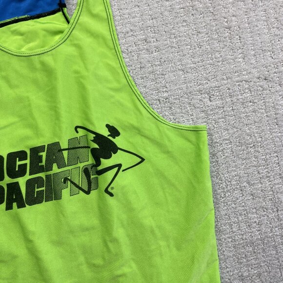 VTG Ocean Pacific OP Running Tech Tank Top Neon Green / Blue Canada Made Read - Picture 3 of 10